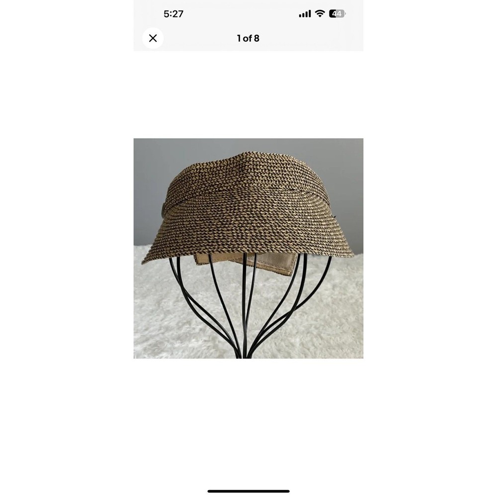 Scala Collezione Womens Straw Sun Visor Adjustable Hook/Loop Back Tan Black OSFM